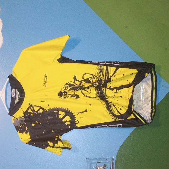 Aogda Cycling Jersey Black Yellow Graphic Size S Spell Outs - Picture 1 of 7